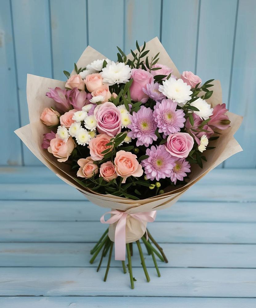 Букет цветов из: Хризантемы, Розы и Альстромерии в Улькан