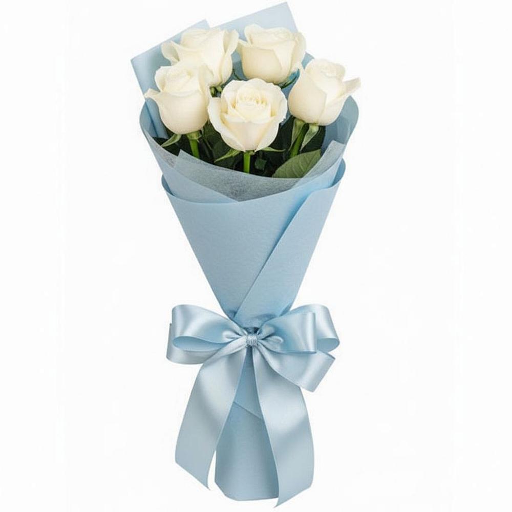 Букет 5 Белых роз Проуд в Улькан
