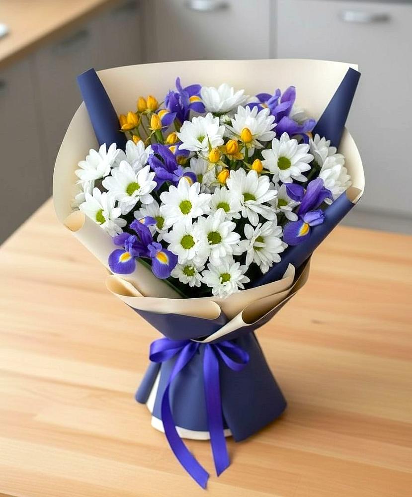 Букет цветов из: Розы, Ирисы и Хризантемы в Улькан