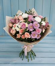 Букет цветов из:  Хризантемы, Розы и Альстромерии в Улькан
